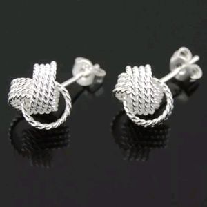 .925 Silver Plated Stud Knot Earrings